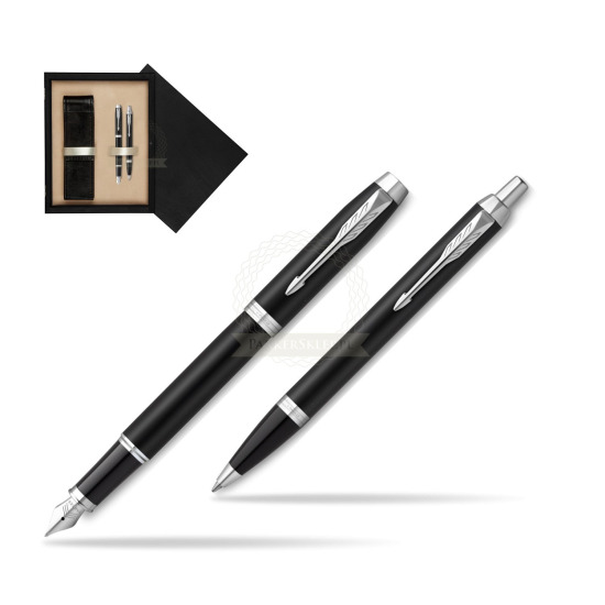 Zestaw Prezentowy Parker Pióro wieczne + Długopis IM Essential czarny mat CT w pudełku drewnianym Czerń Double Ecru
