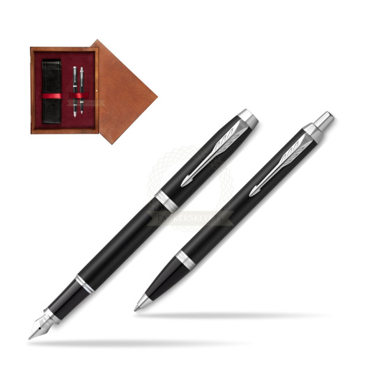 Zestaw Prezentowy Parker Pióro wieczne + Długopis IM Essential czarny mat CT w pudełku drewnianym Mahoń Double Bordo