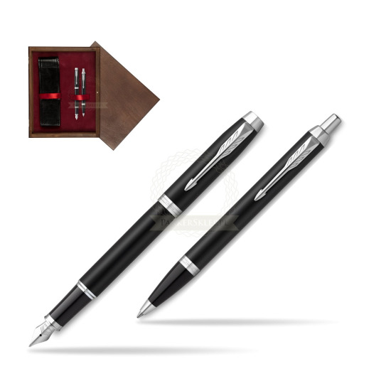 Zestaw Prezentowy Parker Pióro wieczne + Długopis IM Essential czarny mat CT w pudełku drewnianym Wenge Double Bordo
