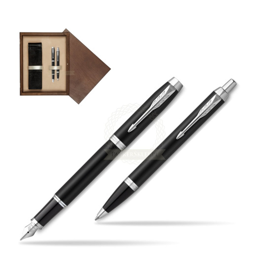 Zestaw Prezentowy Parker Pióro wieczne + Długopis IM Essential czarny mat CT w pudełku drewnianym Wenge Double Ecru