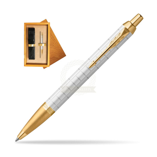 Długopis Parker IM Premium Pearl GT w pudełku drewnianym Honey Single Ecru