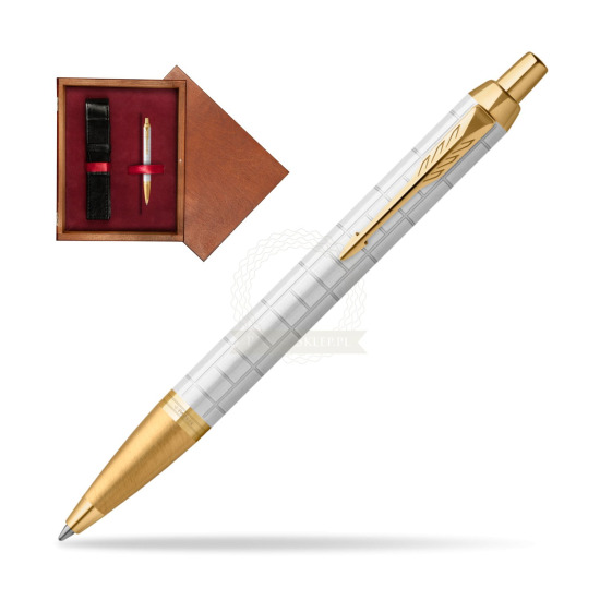 Długopis Parker IM Premium Pearl GT w pudełku drewnianym Mahoń Single Bordo