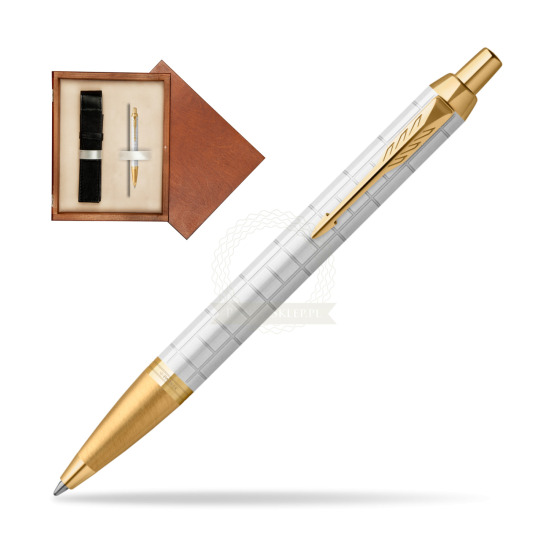 Długopis Parker IM Premium Pearl GT w pudełku drewnianym Mahoń Single Ecru