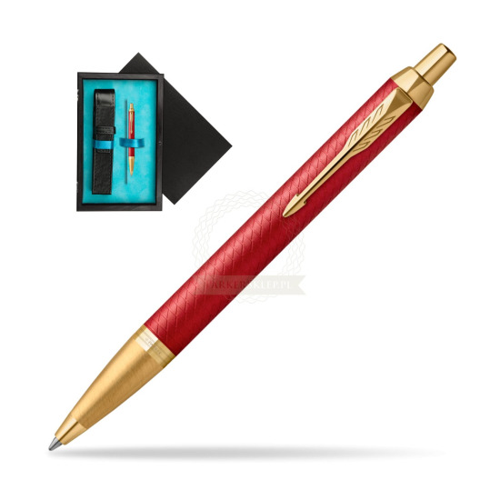 Długopis Parker IM Premium Red GT w pudełku drewnianym Czerń Single Turkus