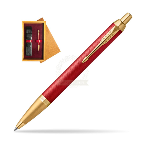 Długopis Parker IM Premium Red GT w pudełku drewnianym Honey Single Bordo