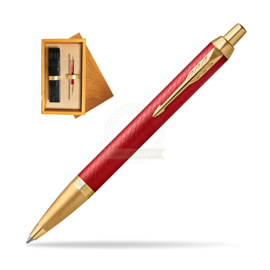 Długopis Parker IM Premium Red GT w pudełku drewnianym Honey Single Ecru