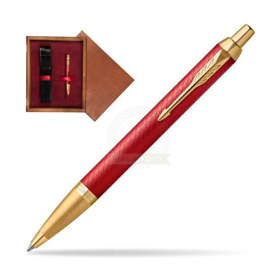Długopis Parker IM Premium Red GT w pudełku drewnianym Mahoń Single Bordo