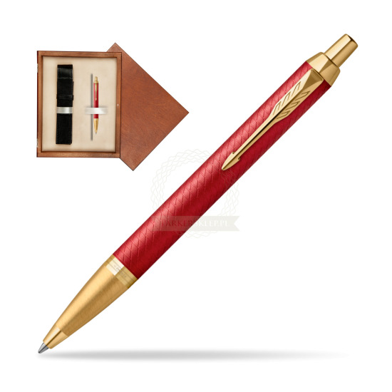 Długopis Parker IM Premium Red GT w pudełku drewnianym Mahoń Single Ecru