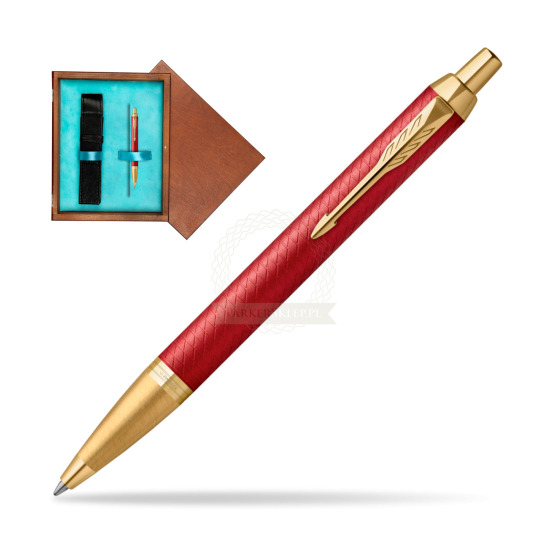 Długopis Parker IM Premium Red GT w pudełku drewnianym Mahoń Single Turkus