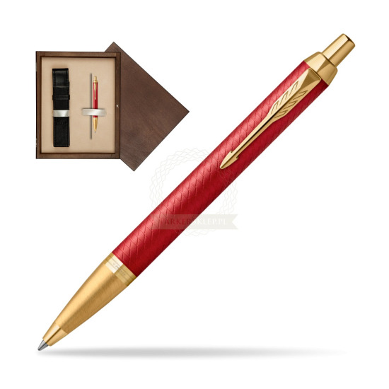 Długopis Parker IM Premium Red GT w pudełku drewnianym Wenge Single Ecru