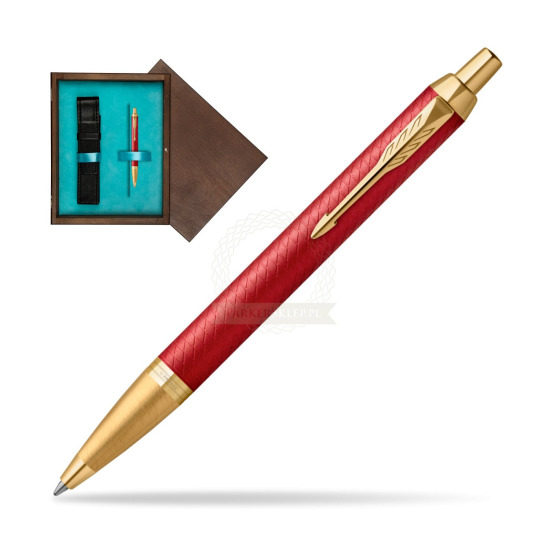 Długopis Parker IM Premium Red GT w pudełku drewnianym Wenge Single Turkus