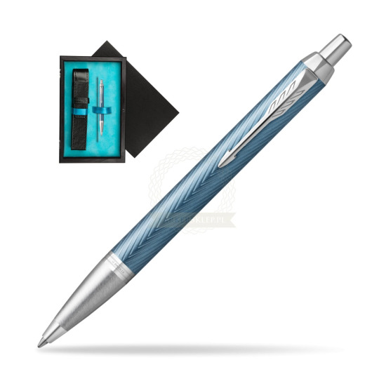 Długopis Parker IM Premium Blue Grey CT w pudełku drewnianym Czerń Single Turkus