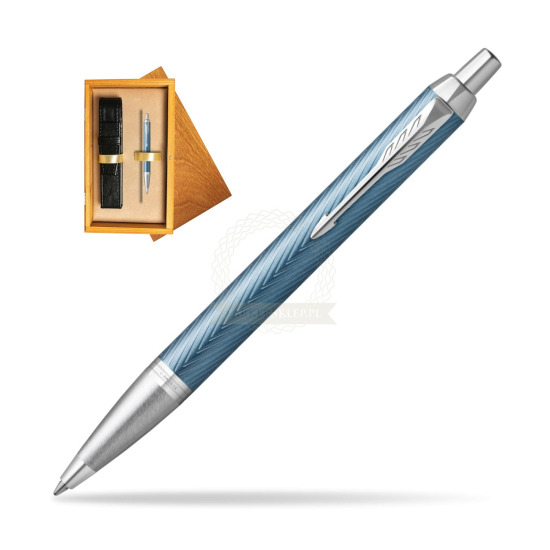 Długopis Parker IM Premium Blue Grey CT w pudełku drewnianym Honey Single Ecru