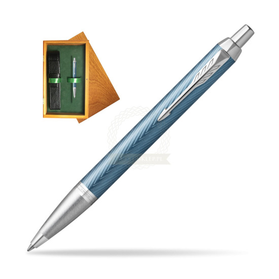 Długopis Parker IM Premium Blue Grey CT w pudełku drewnianym Honey Single Zieleń