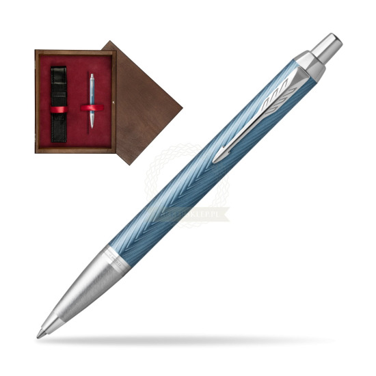 Długopis Parker IM Premium Blue Grey CT w pudełku drewnianym Wenge Single Bordo