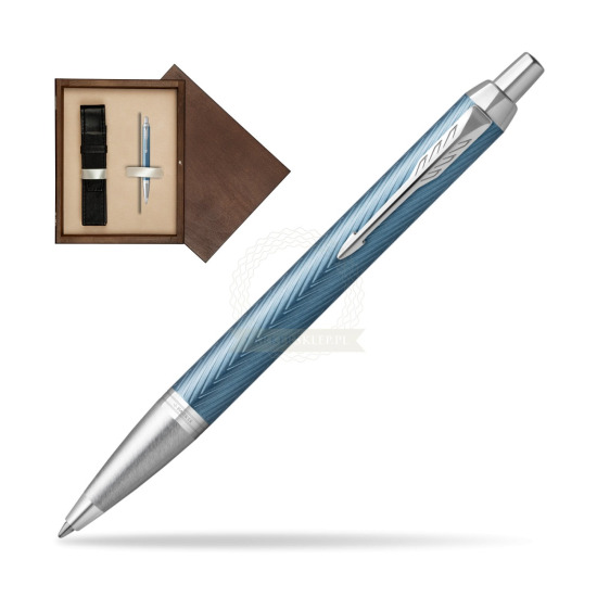 Długopis Parker IM Premium Blue Grey CT w pudełku drewnianym Wenge Single Ecru