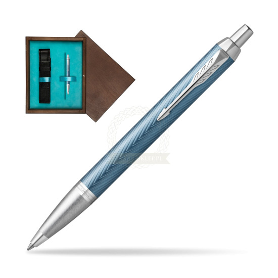 Długopis Parker IM Premium Blue Grey CT w pudełku drewnianym Wenge Single Turkus