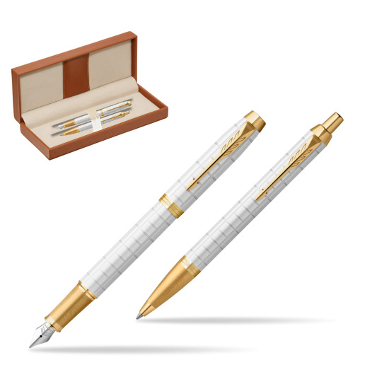 Zestaw Prezentowy Parker Pióro wieczne + Długopis IM Premium Pearl GT w pudełku classic brown