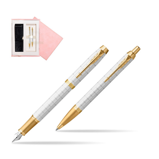 Zestaw Prezentowy Parker Pióro wieczne + Długopis IM Premium Pearl GT w różowym pudełku zamszowym