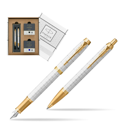 Zestaw Prezentowy Parker Pióro wieczne + Długopis IM Premium Pearl GT w białym pudełko Parker Eco