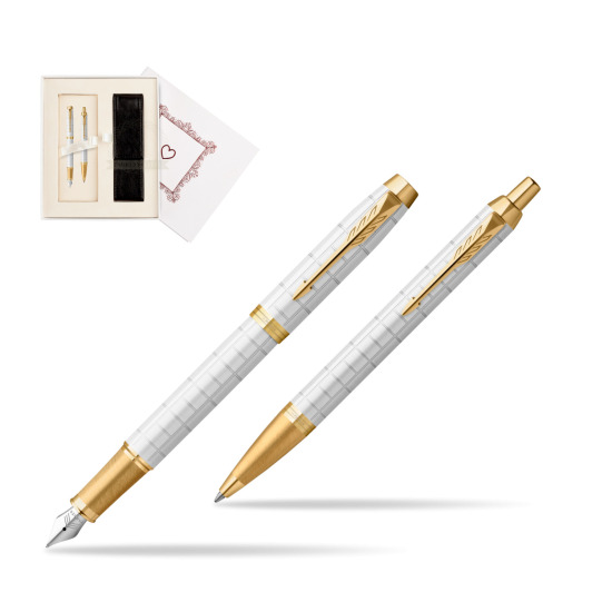 Zestaw Prezentowy Parker Pióro wieczne + Długopis IM Premium Pearl GT w pudełku Biel Od Serca