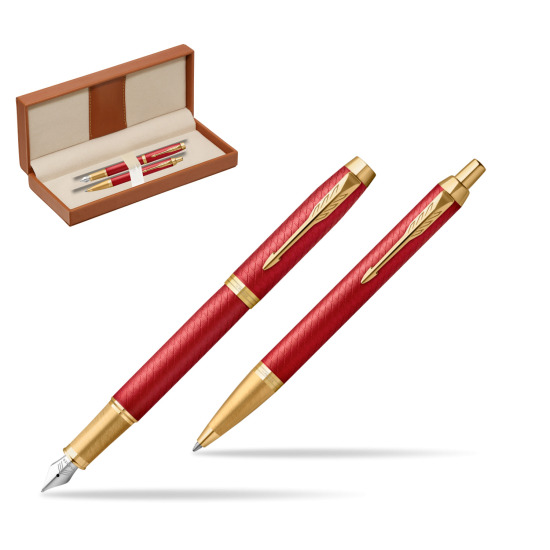 Zestaw Prezentowy Parker Pióro wieczne + Długopis IM Premium Red GT w pudełku classic brown