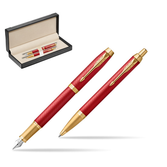 Zestaw Prezentowy Parker Pióro wieczne + Długopis IM Premium Red GT w pudełku classic black