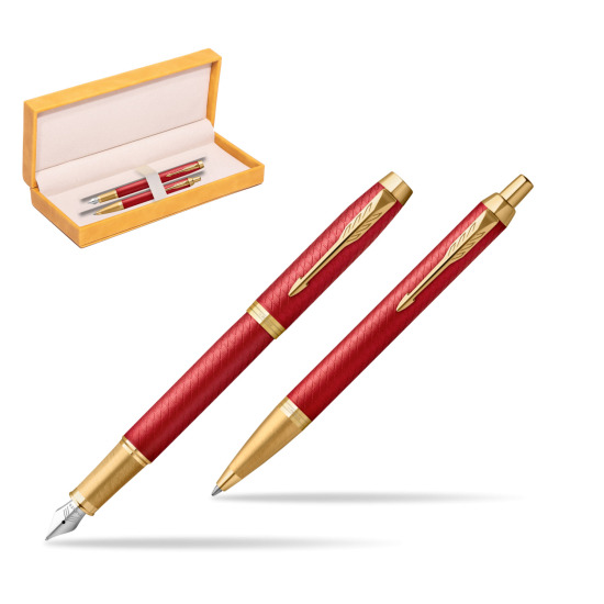 Zestaw Prezentowy Parker Pióro wieczne + Długopis IM Premium Red GT w żółtym pudełku zamszowym
