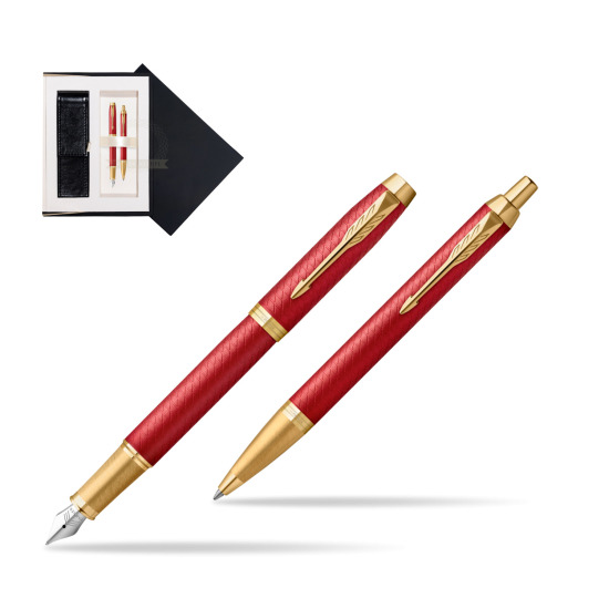 Zestaw Prezentowy Parker Pióro wieczne + Długopis IM Premium Red GT w czarnym pudełku zamszowym