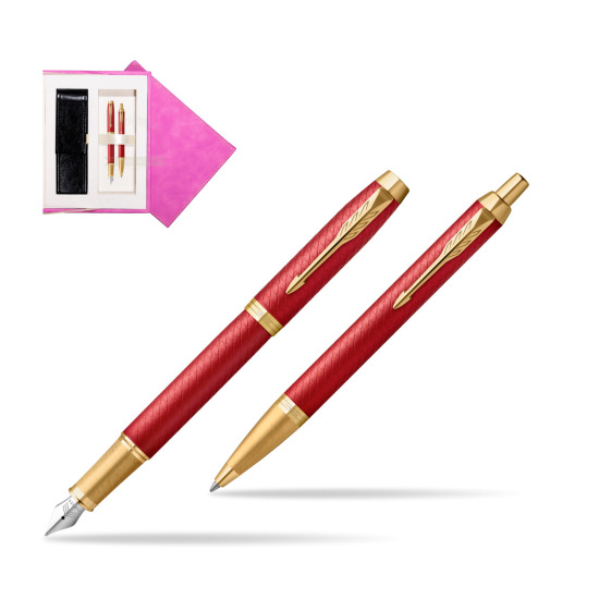 Zestaw Prezentowy Parker Pióro wieczne + Długopis IM Premium Red GT w pudełku zamszowym fuksja