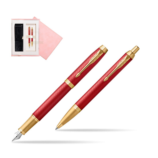 Zestaw Prezentowy Parker Pióro wieczne + Długopis IM Premium Red GT w różowym pudełku zamszowym