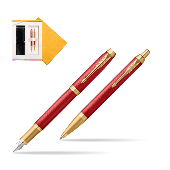Zestaw Prezentowy Parker Pióro wieczne + Długopis IM Premium Red GT w żółtym pudełku zamszowym