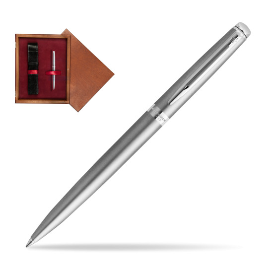 Długopis Waterman Hemisphere Essential Metaliczna Stalowa CT w pudełku drewnianym Mahoń Single Bordo