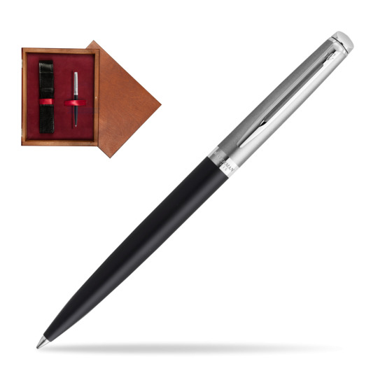 Długopis Waterman Hemisphere Essential Metaliczna Czarny CT w pudełku drewnianym Mahoń Single Bordo