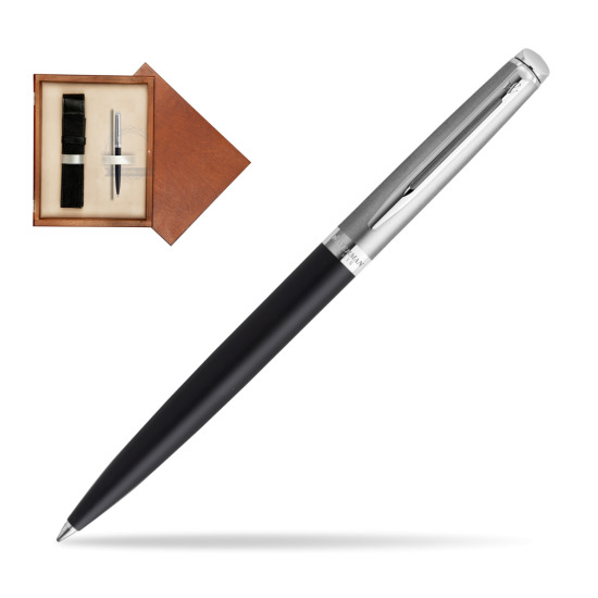 Długopis Waterman Hemisphere Essential Metaliczna Czarny CT w pudełku drewnianym Mahoń Single Ecru