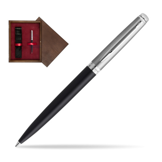 Długopis Waterman Hemisphere Essential Metaliczna Czarny CT w pudełku drewnianym Wenge Single Bordo