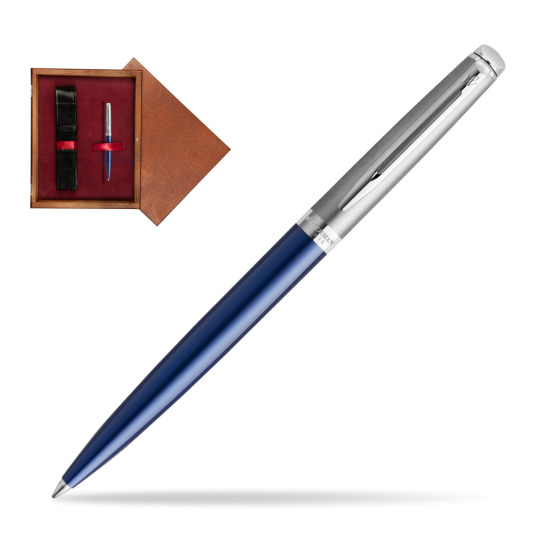 Długopis Waterman Hemisphere Essential Metaliczna Niebieska CT w pudełku drewnianym Mahoń Single Bordo