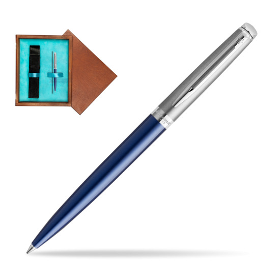 Długopis Waterman Hemisphere Essential Metaliczna Niebieska CT w pudełku drewnianym Mahoń Single Turkus