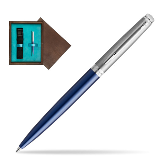 Długopis Waterman Hemisphere Essential Metaliczna Niebieska CT w pudełku drewnianym Wenge Single Turkus