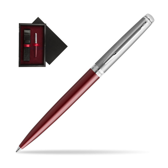 Długopis Waterman Hemisphere Essential Metaliczna Czerwona CT w pudełku drewnianym Czerń Single Bordo