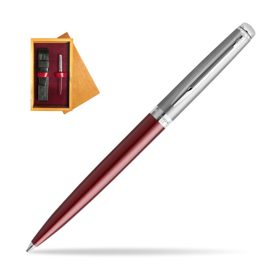 Długopis Waterman Hemisphere Essential Metaliczna Czerwona CT w pudełku drewnianym Honey Single Bordo