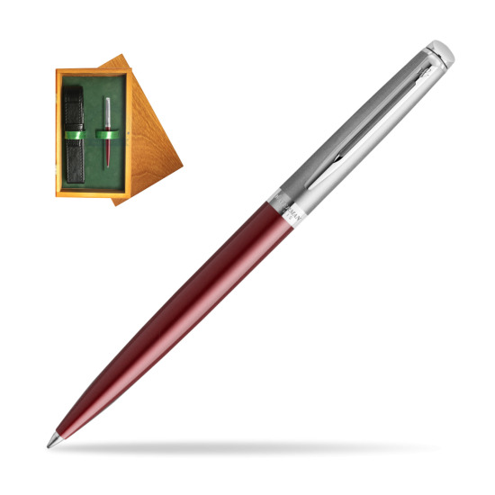 Długopis Waterman Hemisphere Essential Metaliczna Czerwona CT w pudełku drewnianym Honey Single Zieleń
