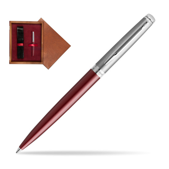 Długopis Waterman Hemisphere Essential Metaliczna Czerwona CT w pudełku drewnianym Mahoń Single Bordo