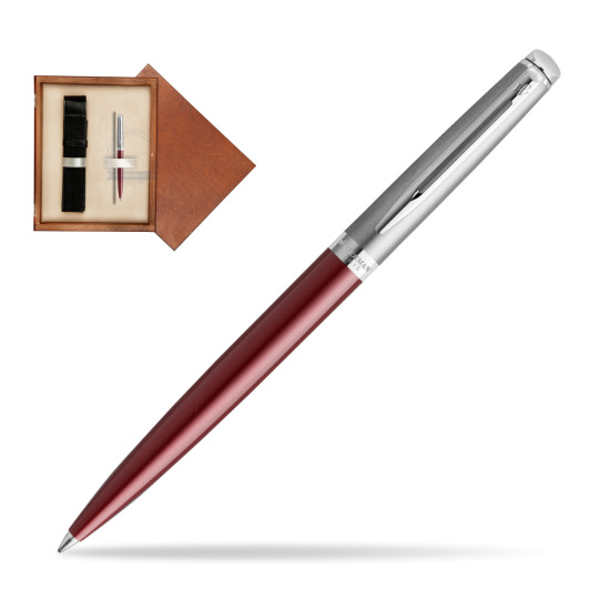 Długopis Waterman Hemisphere Essential Metaliczna Czerwona CT w pudełku drewnianym Mahoń Single Ecru