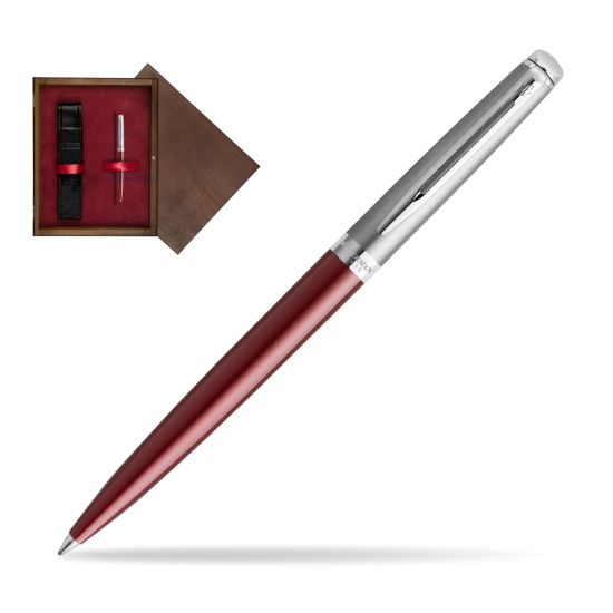 Długopis Waterman Hemisphere Essential Metaliczna Czerwona CT w pudełku drewnianym Wenge Single Bordo