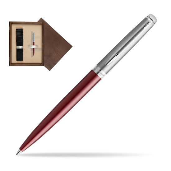 Długopis Waterman Hemisphere Essential Metaliczna Czerwona CT w pudełku drewnianym Wenge Single Ecru