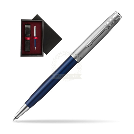 Długopis Parker Sonnet Sand Blasted Metal Blue CT w pudełku drewnianym Czerń Single Bordo