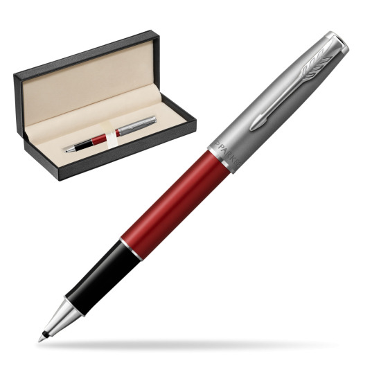 Pióro kulkowe Parker Sonnet Sand Blasted Metal Red CT w pudełku classic pure black