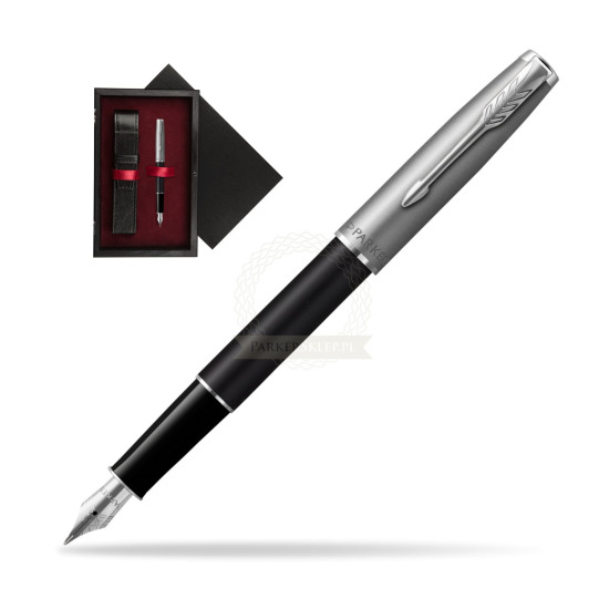 Pióro wieczne Parker Sonnet Sand Blasted Metal Black CT w pudełku drewnianym Czerń Single Bordo