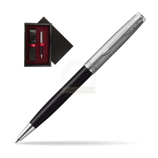 Długopis Parker Sonnet Sand Blasted Metal Black CT w pudełku drewnianym Czerń Single Bordo